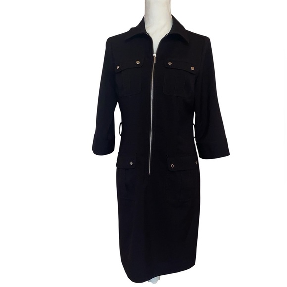 Michael Kors Utility Dress w/Front Zipper & 3/4 Sleeves Black Size MEDIUM - Picture 2 of 10